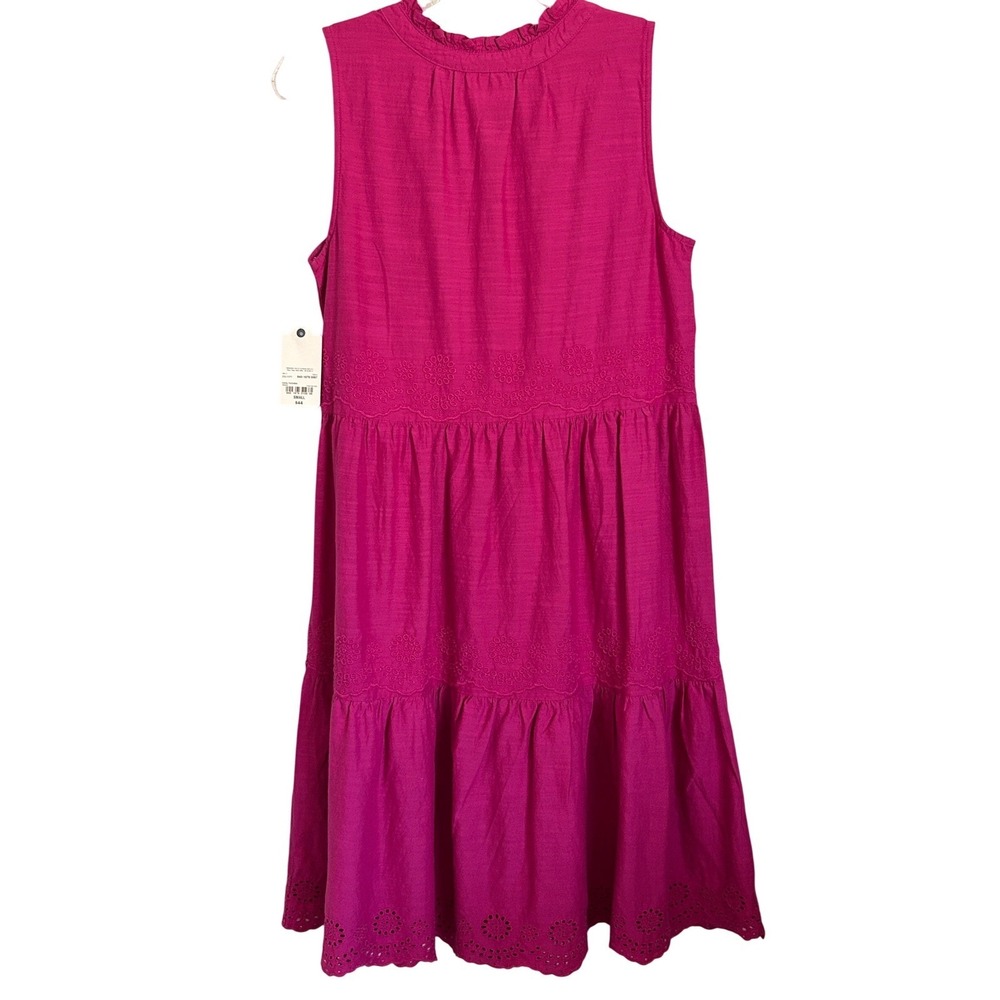 St Johns Bay Womens Magenta Pink Tiered Eyelet Sleeveless Dress Small NWT - Picture 6 of 8